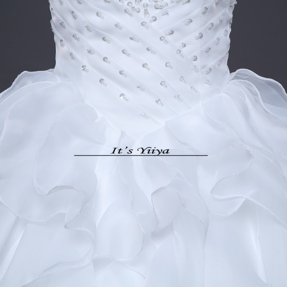 Free shipping Pearl White Wedding Ball Gowns Strapless Sleeveless Princess Vestidos De Novia Wedding Frock Bride Dress JSJ-99