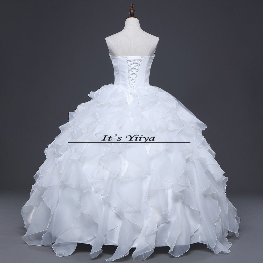 Free shipping Pearl White Wedding Ball Gowns Strapless Sleeveless Princess Vestidos De Novia Wedding Frock Bride Dress JSJ-99