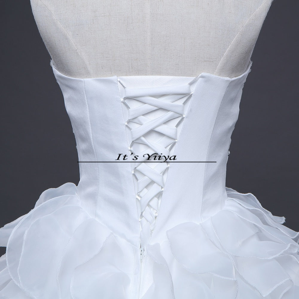 Free shipping Pearl White Wedding Ball Gowns Strapless Sleeveless Princess Vestidos De Novia Wedding Frock Bride Dress JSJ-99