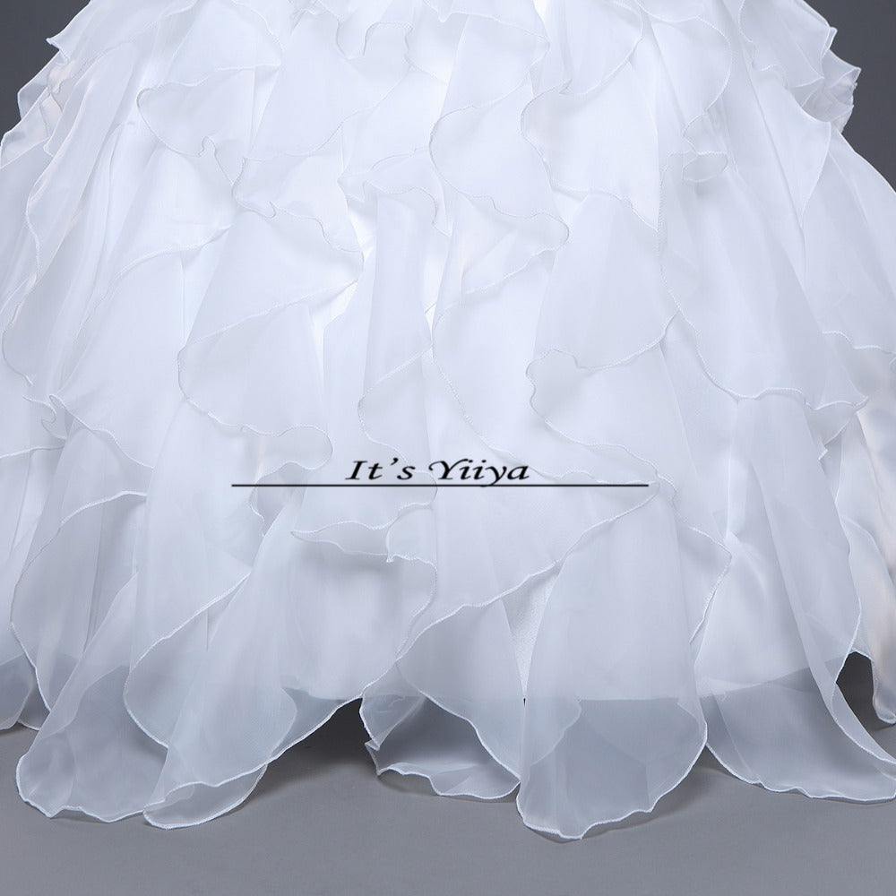 Free shipping Pearl White Wedding Ball Gowns Strapless Sleeveless Princess Vestidos De Novia Wedding Frock Bride Dress JSJ-99