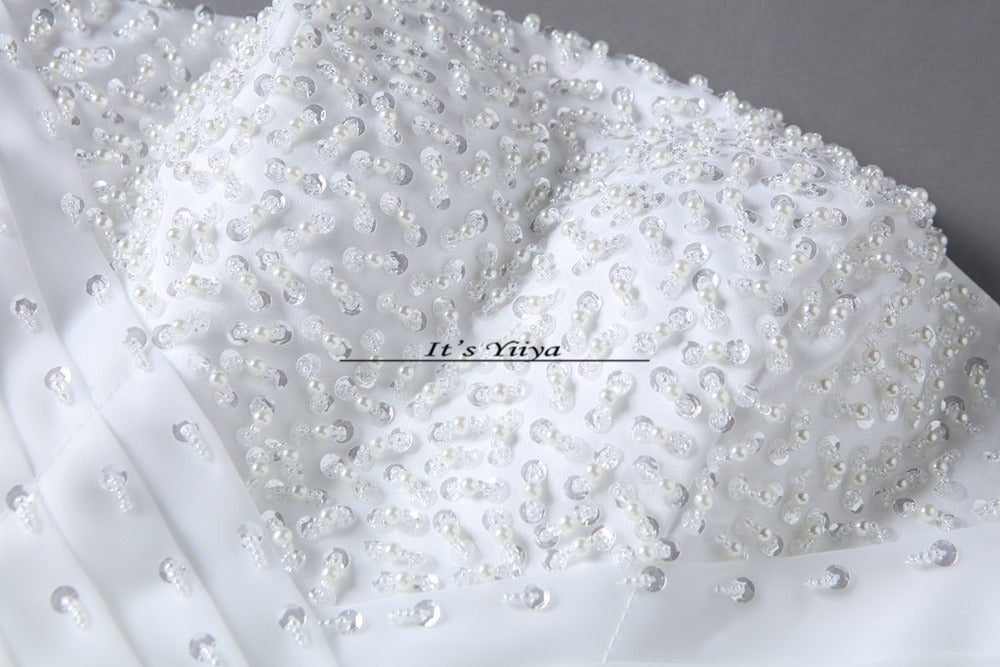 Free shipping Pearl White Wedding Ball Gowns Strapless Sleeveless Princess Vestidos De Novia Wedding Frock Bride Dress JSJ-99