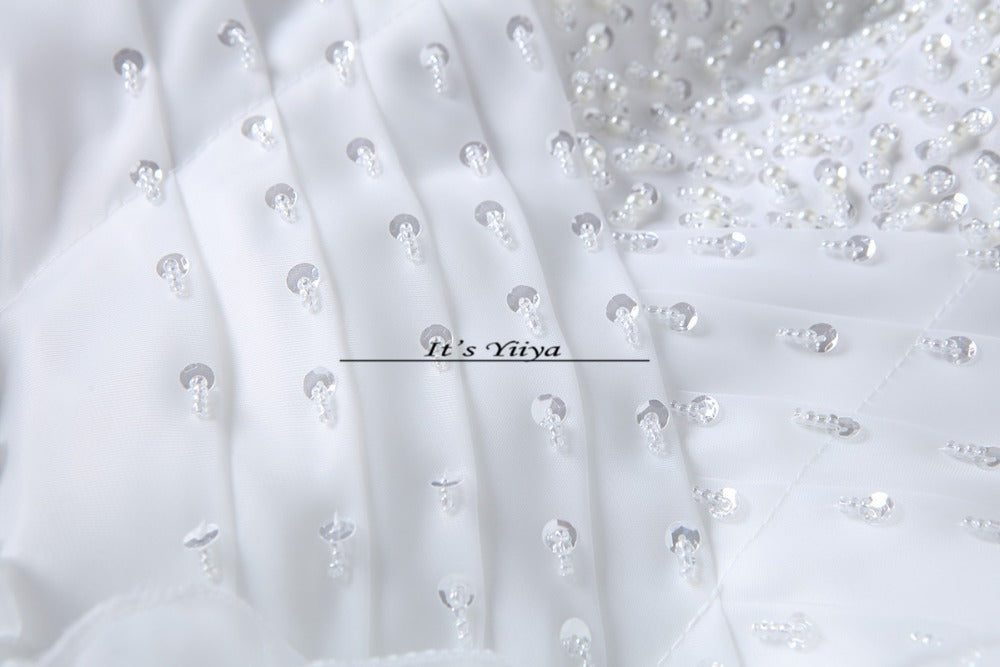 Free shipping Pearl White Wedding Ball Gowns Strapless Sleeveless Princess Vestidos De Novia Wedding Frock Bride Dress JSJ-99