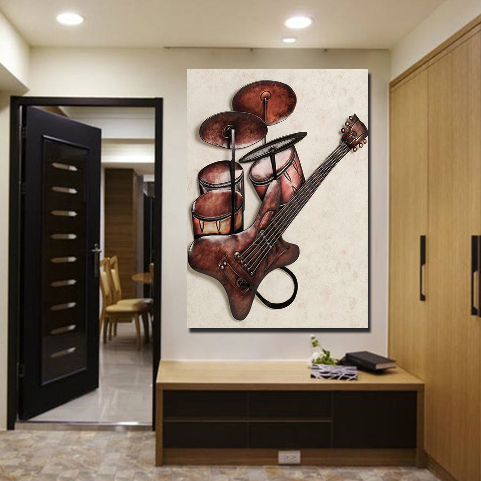 HD Printed 1 Piece Canvas Art Drum Guitar Painting Music Instrument Vintage Wall Pictures for Living Room Free shipping NY-7018D