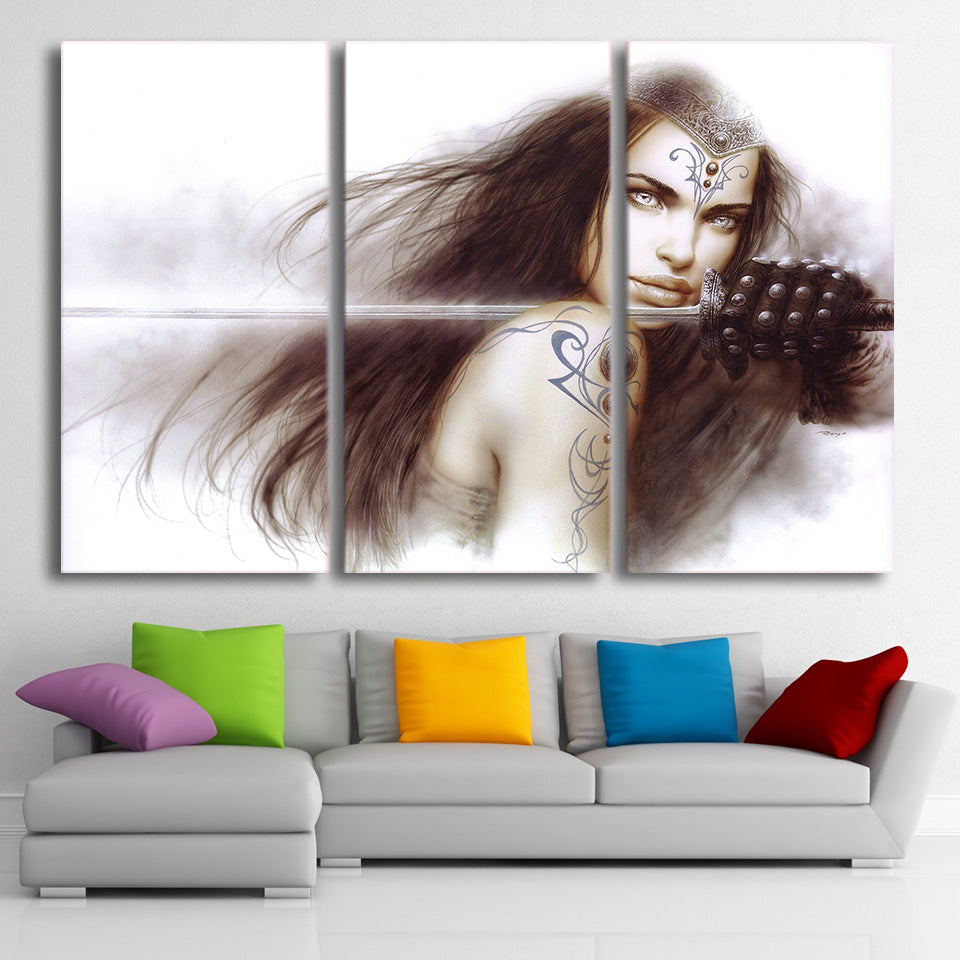 HD Printed 3 Piece Luis Royo Art Girl Sword Canvas Painting Large Framed Wall Pictures for Living Room Free Shipping CU-1858B
