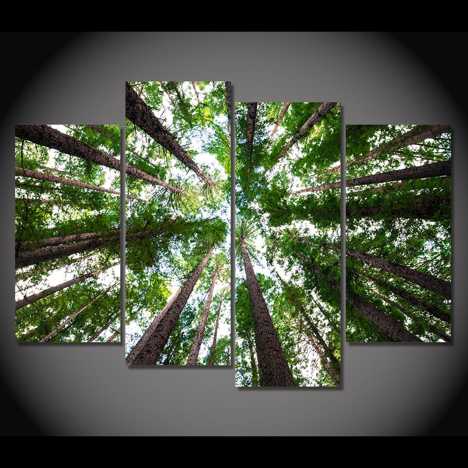 HD Printed 4 Piece Canvas Art Green Forest Painting Framed Tall Tree Wall Pictures for Living Room Modern Free Shipping NY-6998D
