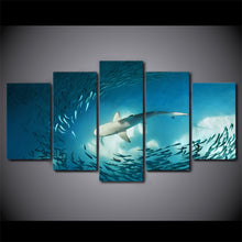 Load image into Gallery viewer, HD Printed 5 Piece Canvas Art Shark Painting Cluster of Fish Deep Blue Ocean Wall Pictures Decoration Free Shipping CU-1951B
