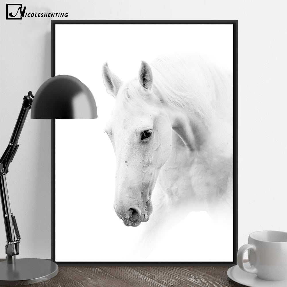 White Horse Wild Animal Minimalism Art Poster Canvas Painting A4  Wall Picture Print Modern Home Living Room Decoration