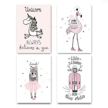 Load image into Gallery viewer, Cartoon Girl Unicorn Flamingo Poster and Print Wall Art Canvas Painting Nordic Style Nursery Picture for Living Room Home Decor
