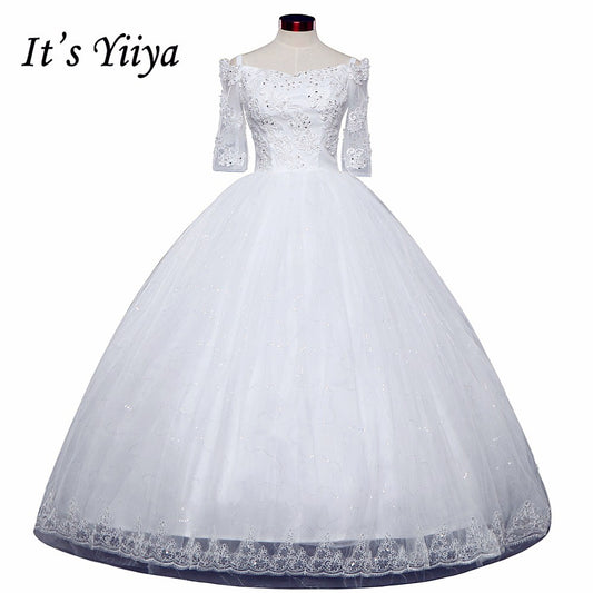 Free shipping 2017 Summer Sleeves Lace Bling Boat Neck Wedding Dresses Plus size Princess Bride Gowns Vestidos De Novia HS258