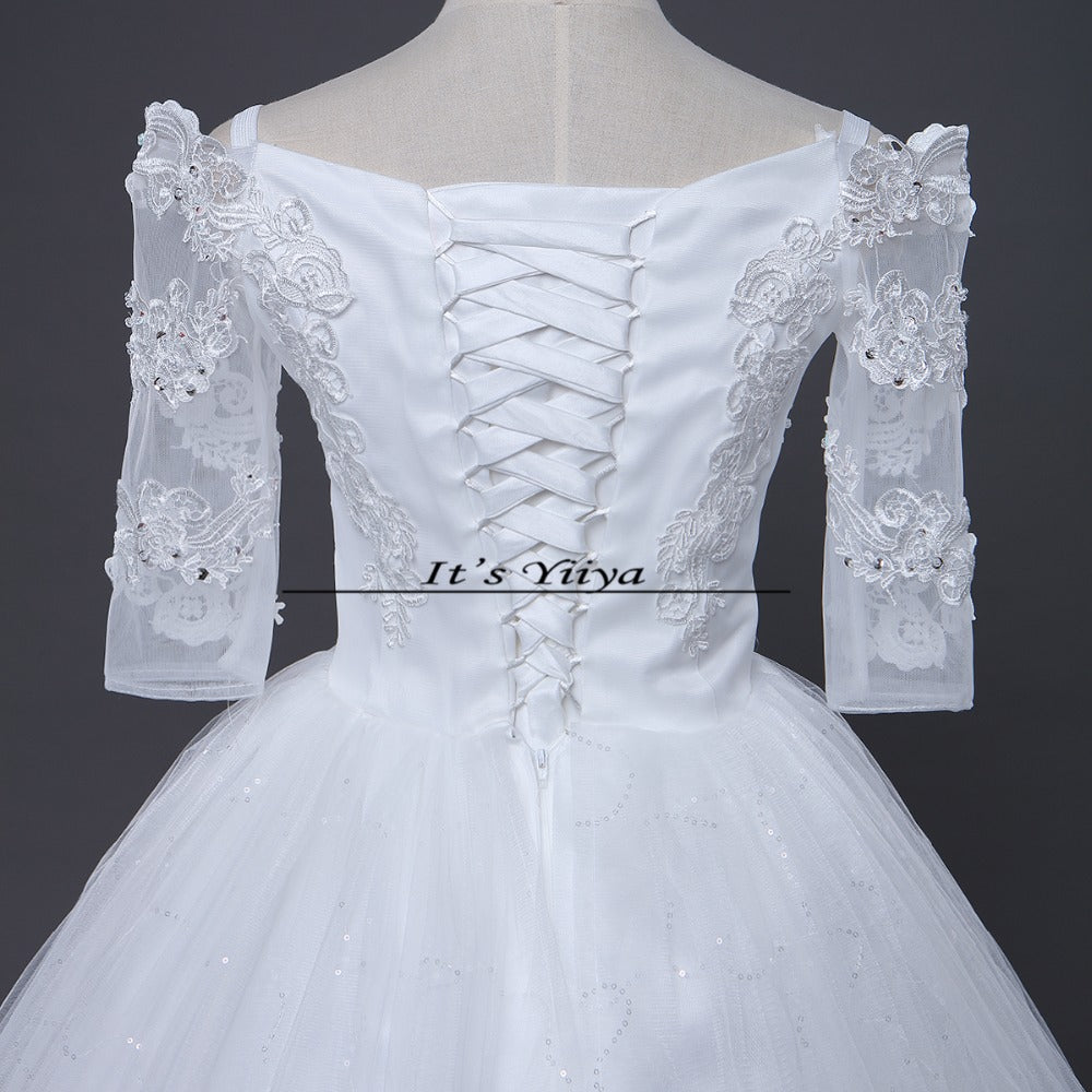 Free shipping 2017 Summer Sleeves Lace Bling Boat Neck Wedding Dresses Plus size Princess Bride Gowns Vestidos De Novia HS258