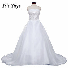 Load image into Gallery viewer, Free shipping Korean Style White Strapless Brush Train Wedding Dresses Ruffles Trailing Cheap Bride Gowns Plus size XXN039
