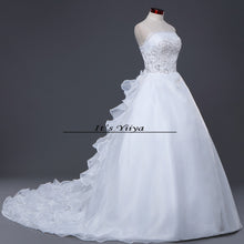 Load image into Gallery viewer, Free shipping Korean Style White Strapless Brush Train Wedding Dresses Ruffles Trailing Cheap Bride Gowns Plus size XXN039
