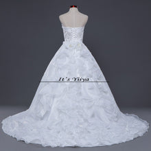 Load image into Gallery viewer, Free shipping Korean Style White Strapless Brush Train Wedding Dresses Ruffles Trailing Cheap Bride Gowns Plus size XXN039
