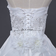 Load image into Gallery viewer, Free shipping Korean Style White Strapless Brush Train Wedding Dresses Ruffles Trailing Cheap Bride Gowns Plus size XXN039
