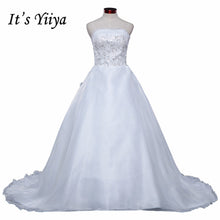 Load image into Gallery viewer, Free shipping Korean Style White Strapless Brush Train Wedding Dresses Ruffles Trailing Cheap Bride Gowns Plus size XXN039
