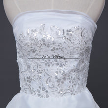 Load image into Gallery viewer, Free shipping Korean Style White Strapless Brush Train Wedding Dresses Ruffles Trailing Cheap Bride Gowns Plus size XXN039
