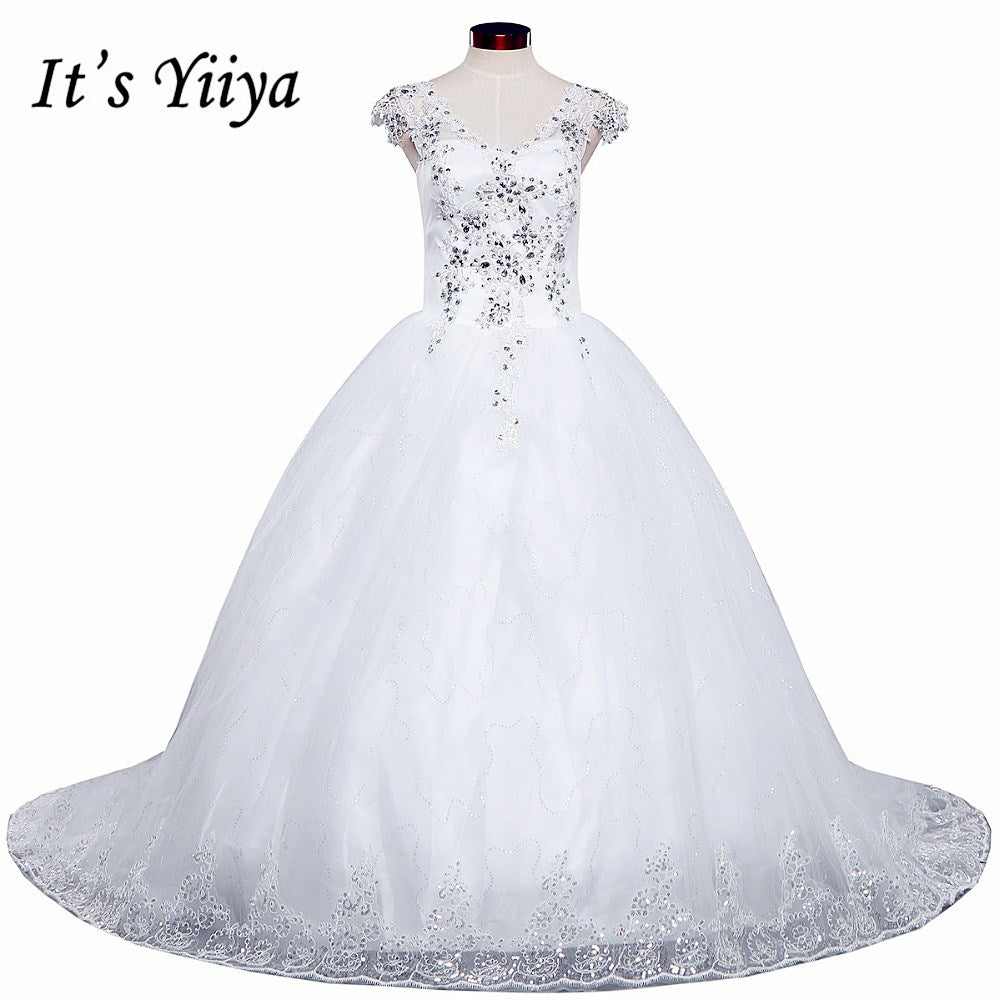 Free shipping YiiYa 2016 new Bridal White wedding dress Wedding gowns Trailing Romantic Train Frocks Vestidos De Novia HS223