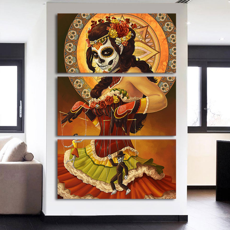 HD printed 3 piece canvas art Day of the Dead Face painting wall pictures for living room modern free shipping/NY-7140C