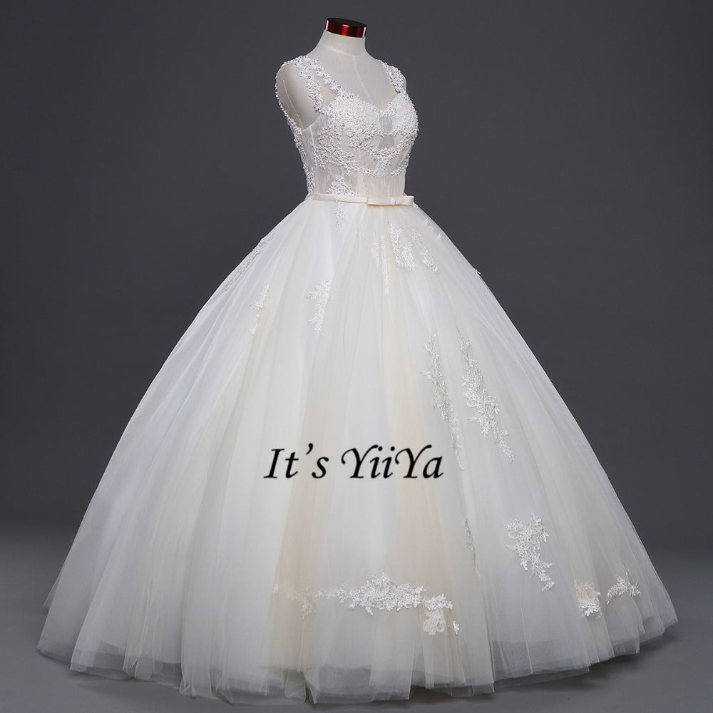 Vestidos De Novia  Free Shipping Ivory Wedding dresses Bridal Ball gowns Sexy Sleeveless Frocks Lace Simple shoulder dress IY026