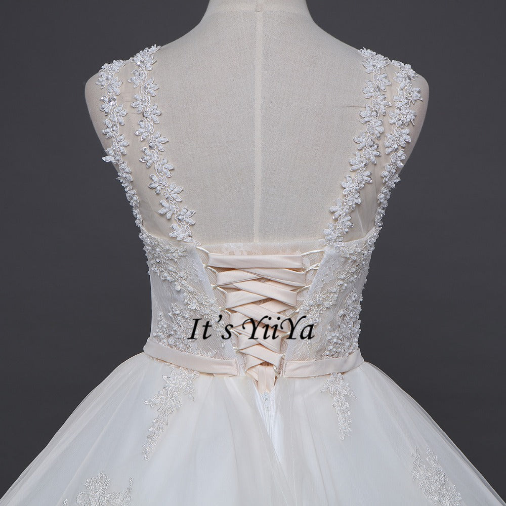 Vestidos De Novia  Free Shipping Ivory Wedding dresses Bridal Ball gowns Sexy Sleeveless Frocks Lace Simple shoulder dress IY026