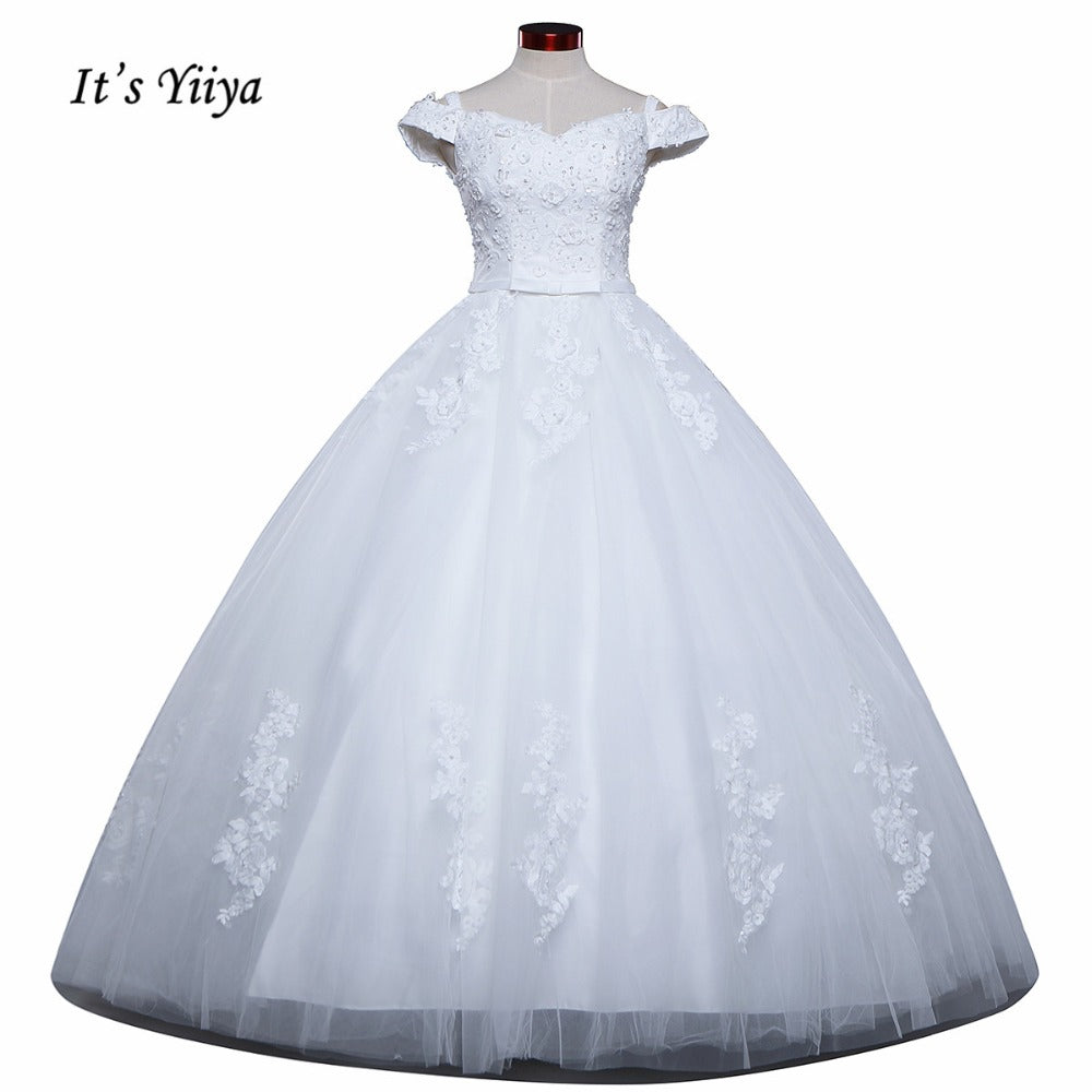 Free Shipping Boat neck Vestidos De Novia Off white dress Bridal Ball gowns Sleeveless Frocks Elegant Wedding dresses IY029