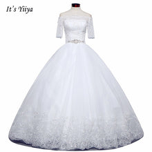 Load image into Gallery viewer, 2017 New Arrival Free Shipping Off white Wedding dresses Boat Neck Bridal Ball gowns Half Sleeve Frocks Vestidos De Novia IY022
