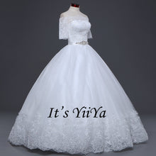 Load image into Gallery viewer, 2017 New Arrival Free Shipping Off white Wedding dresses Boat Neck Bridal Ball gowns Half Sleeve Frocks Vestidos De Novia IY022
