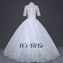 Load image into Gallery viewer, 2017 New Arrival Free Shipping Off white Wedding dresses Boat Neck Bridal Ball gowns Half Sleeve Frocks Vestidos De Novia IY022
