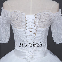 Load image into Gallery viewer, 2017 New Arrival Free Shipping Off white Wedding dresses Boat Neck Bridal Ball gowns Half Sleeve Frocks Vestidos De Novia IY022
