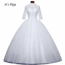 Load image into Gallery viewer, Free shipping White Wedding Ball Gowns High neck Three Quarter Sleeves Princess Vestidos De Novia Lovely Frock Bride Dress IY001
