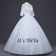 Load image into Gallery viewer, Free shipping White Wedding Ball Gowns High neck Three Quarter Sleeves Princess Vestidos De Novia Lovely Frock Bride Dress IY001
