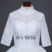 Load image into Gallery viewer, Free shipping White Wedding Ball Gowns High neck Three Quarter Sleeves Princess Vestidos De Novia Lovely Frock Bride Dress IY001
