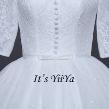Load image into Gallery viewer, Free shipping White Wedding Ball Gowns High neck Three Quarter Sleeves Princess Vestidos De Novia Lovely Frock Bride Dress IY001
