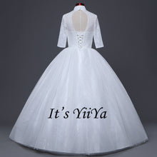 Load image into Gallery viewer, Free shipping White Wedding Ball Gowns High neck Three Quarter Sleeves Princess Vestidos De Novia Lovely Frock Bride Dress IY001
