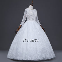Load image into Gallery viewer, Free Shipping Wedding dresses O-neck Vestidos De Novia Off white dress Bridal Ball gowns Long sleeve Frocks Appliques IY031
