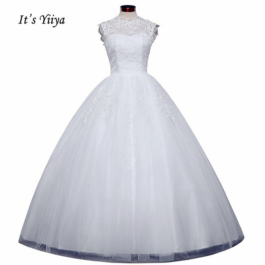 Free shipping Sleeveless Bride dresses White Wedding Ball Gowns  Princess Vestidos De Novia O-neck Frock Bride Dress IY002