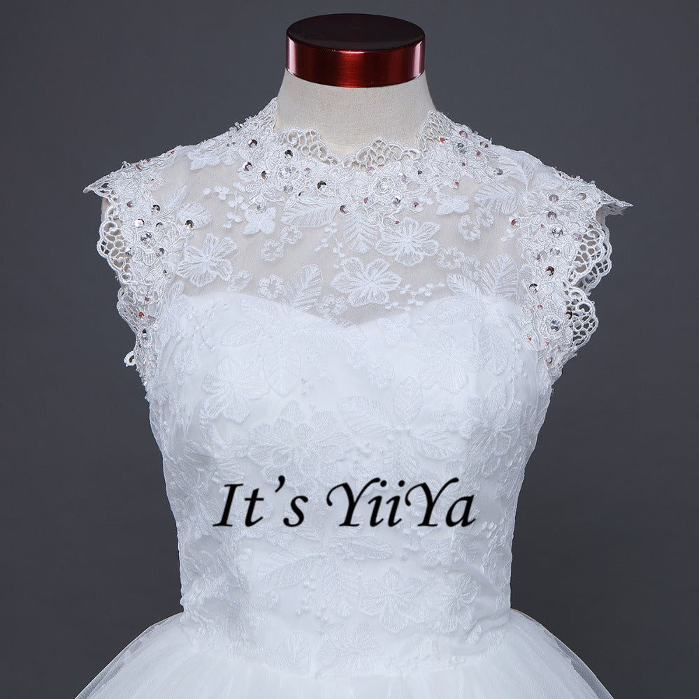 Free shipping Sleeveless Bride dresses White Wedding Ball Gowns  Princess Vestidos De Novia O-neck Frock Bride Dress IY002