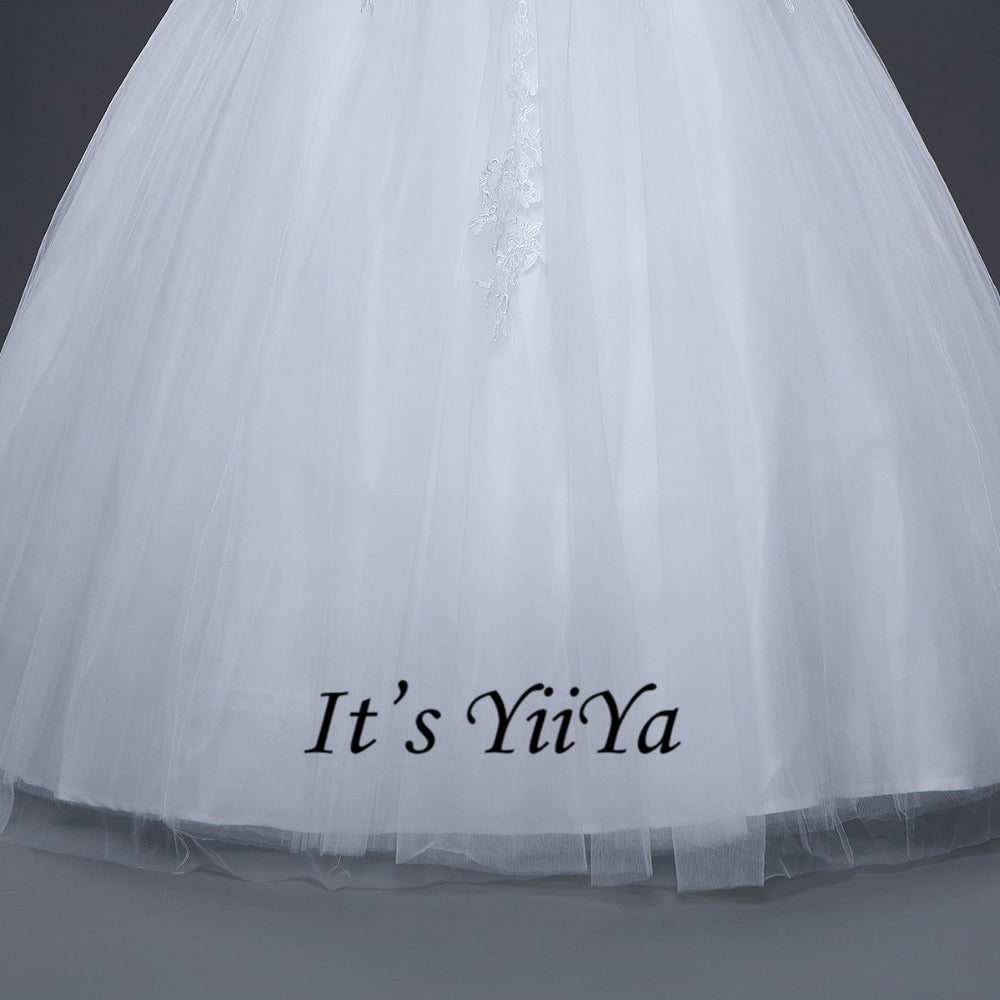 Free shipping Sleeveless Bride dresses White Wedding Ball Gowns  Princess Vestidos De Novia O-neck Frock Bride Dress IY002