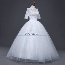 Load image into Gallery viewer, Free shipping YiiYa Red Boat Neck Wedding Dresses Bride Princess Ball Gowns Cheap Bridal Vestidos De Novia Half Sleeves XXN144
