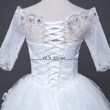 Load image into Gallery viewer, Free shipping YiiYa Red Boat Neck Wedding Dresses Bride Princess Ball Gowns Cheap Bridal Vestidos De Novia Half Sleeves XXN144
