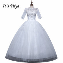 Load image into Gallery viewer, Free shipping YiiYa Red Boat Neck Wedding Dresses Bride Princess Ball Gowns Cheap Bridal Vestidos De Novia Half Sleeves XXN144
