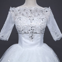 Load image into Gallery viewer, Free shipping YiiYa Red Boat Neck Wedding Dresses Bride Princess Ball Gowns Cheap Bridal Vestidos De Novia Half Sleeves XXN144
