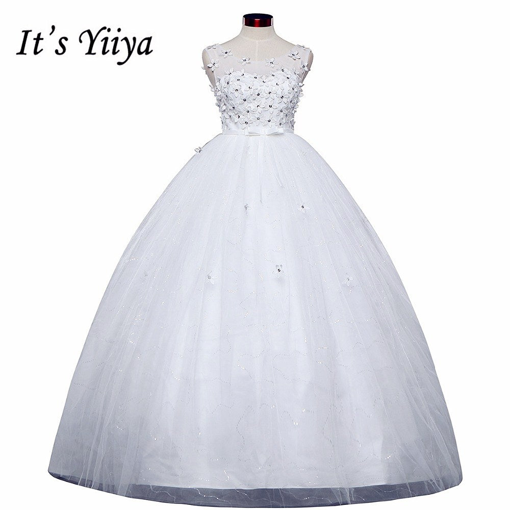 Free shipping New White Wedding Ball Gowns o-neck Sleeveless Cheap Princess Vestidos De Novia Wedding Frock Bride Dress HS237