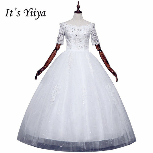Free shipping 2017 Summer Half Sleeves Lace Boat Neck Wedding Dresses Plus size Princess Bride Gowns Vestidos De Novia HS259