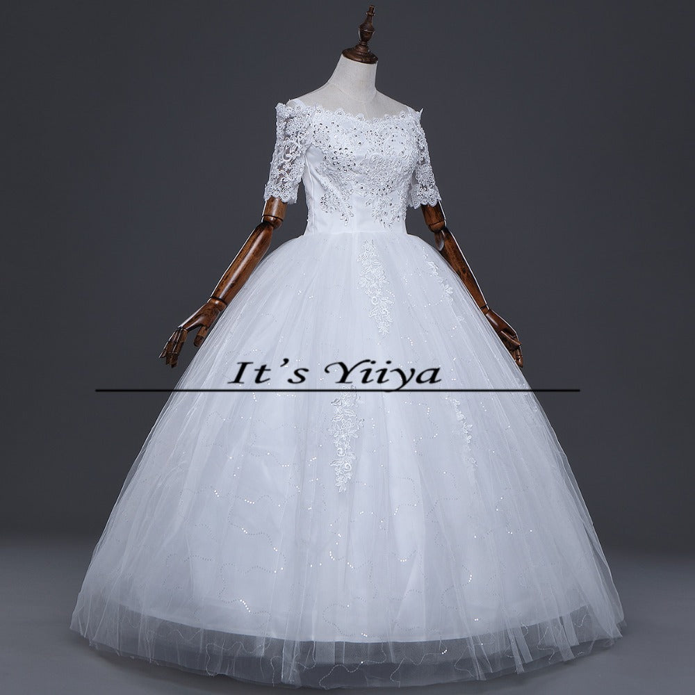 Free shipping 2017 Summer Half Sleeves Lace Boat Neck Wedding Dresses Plus size Princess Bride Gowns Vestidos De Novia HS259