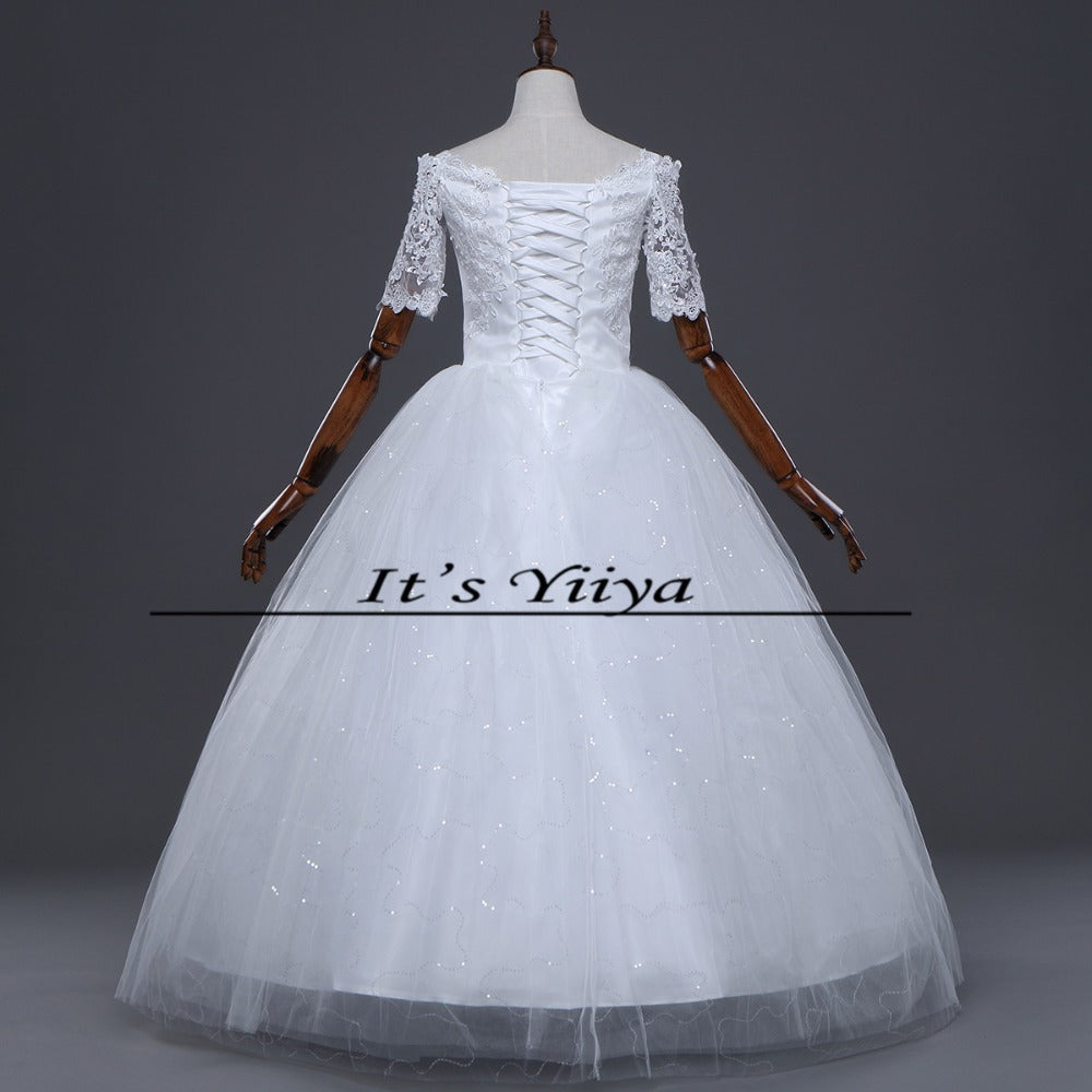 Free shipping 2017 Summer Half Sleeves Lace Boat Neck Wedding Dresses Plus size Princess Bride Gowns Vestidos De Novia HS259