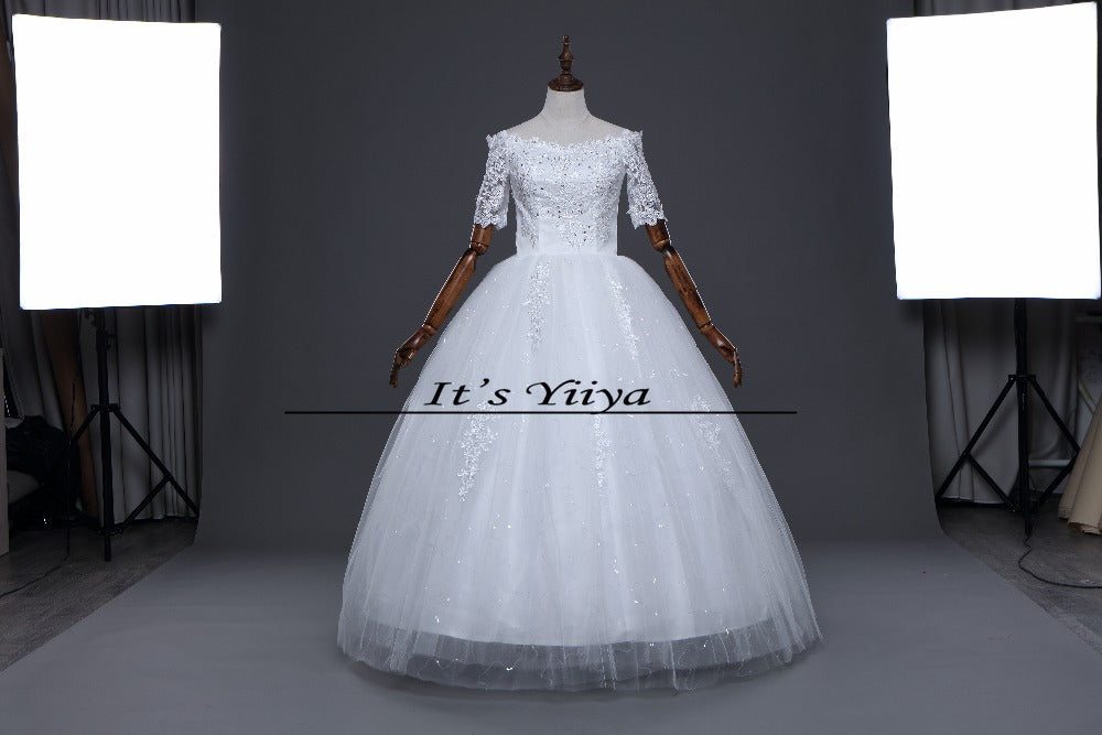 Free shipping 2017 Summer Half Sleeves Lace Boat Neck Wedding Dresses Plus size Princess Bride Gowns Vestidos De Novia HS259