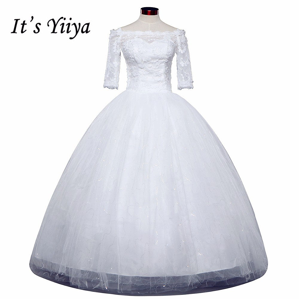 Free shipping New 2017 Summer Boat Neck Lace Sleeves Wedding Dresses Plus size Princess Bride Frocks Vestidos De Novia HS248