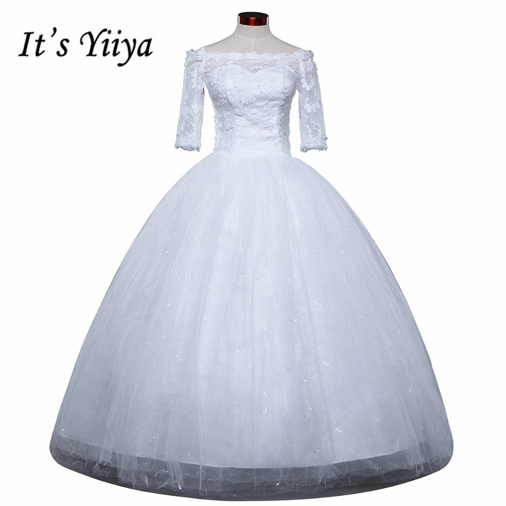 Free shipping New 2017 Summer Boat Neck Lace Sleeves Wedding Dresses Plus size Princess Bride Frocks Vestidos De Novia HS248