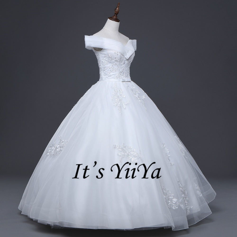 Vestidos De Novia 2017 New Arrival Free Shipping Off white Wedding dresses Boat Neck Bridal Ball gowns Sleeveless Frocks IY023